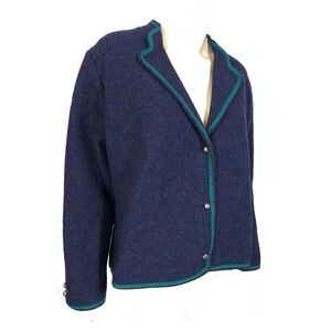 Vintage Lands End Austrian Wool Navy Cropped Military Cuff Sweater Jacket L